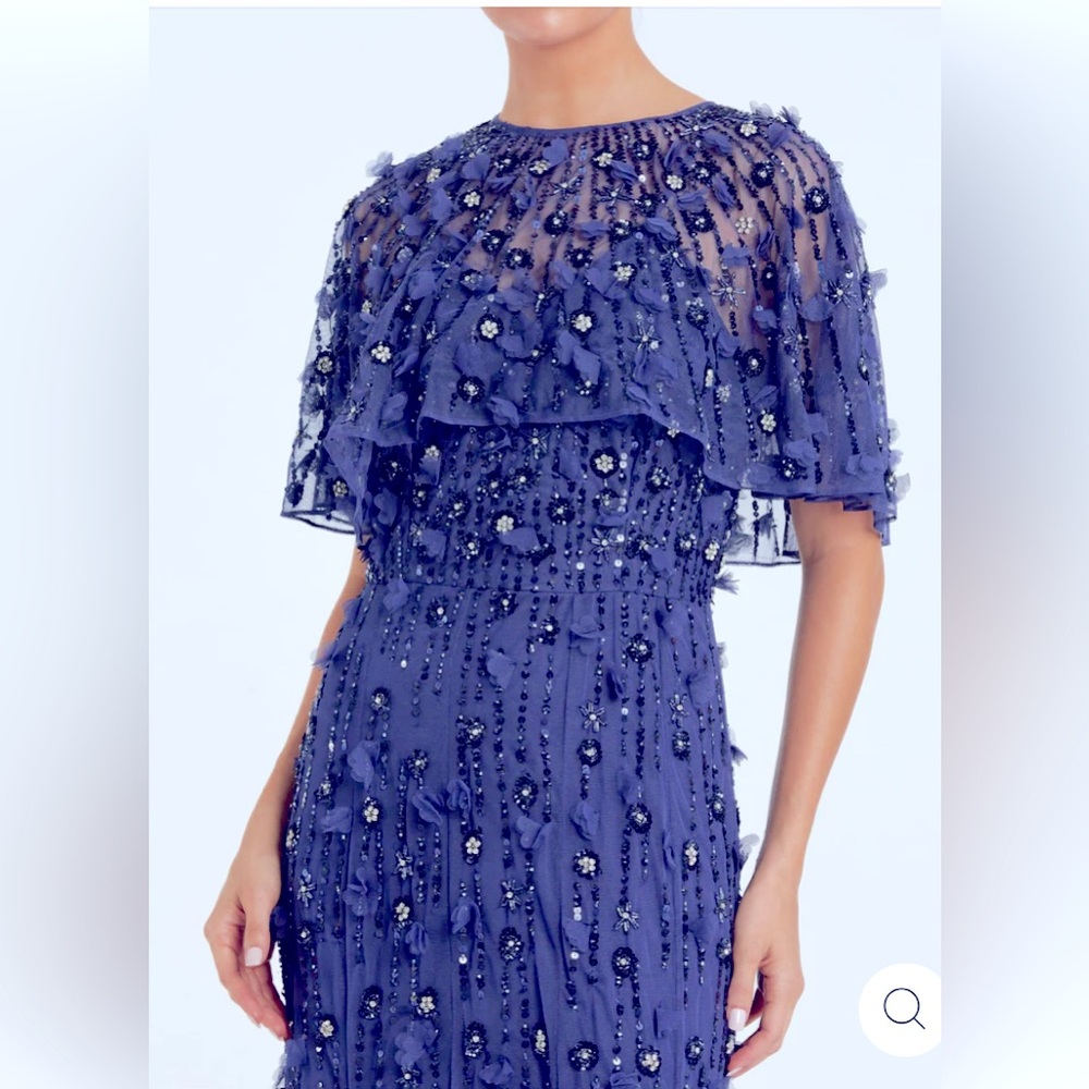 💙 Embellished Illusion Cape Sleeve Trumpet Gown Midnight (Nvy Blue)Style 93653